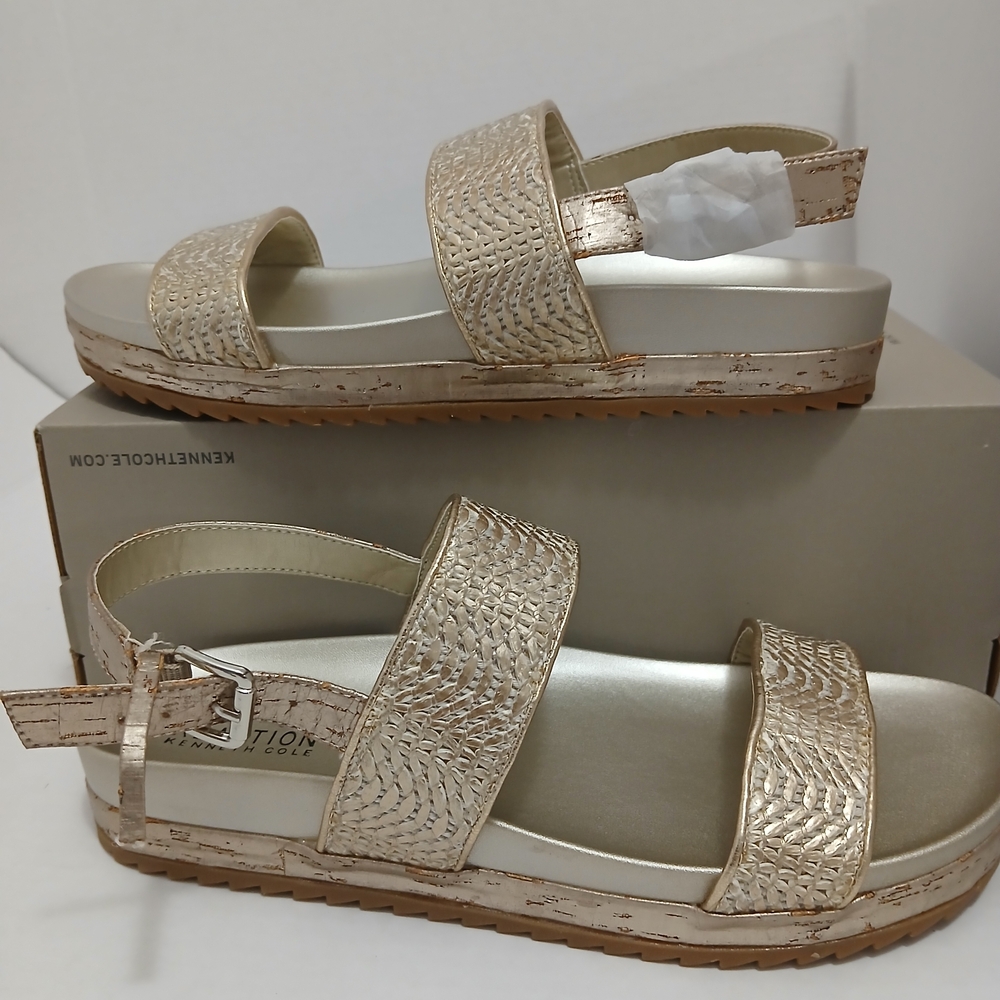 Kenneth Cole Metallic Gold Woven Platform Sandals Size 9Med $26